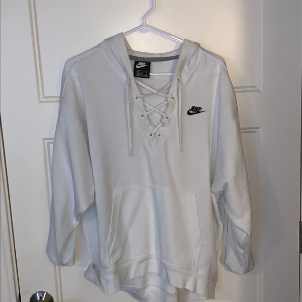 White oversized Nike hoodie